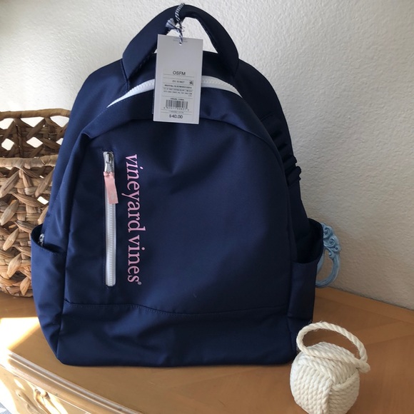 navy blue pink backpack